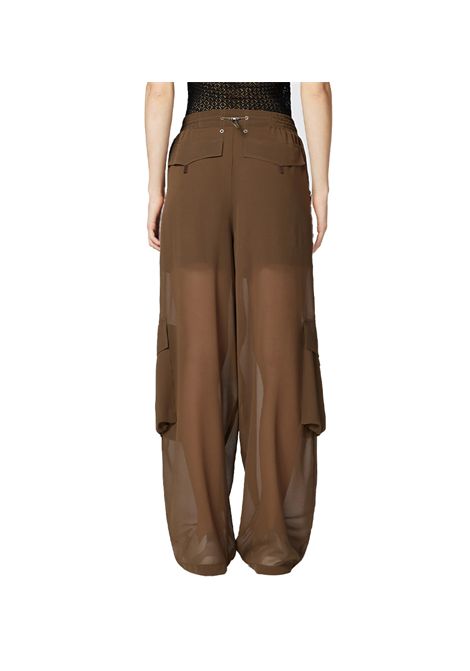 Pantalone Pinko donna Sottocasa 104751 A21F Marrone semitrasparente cargo poliestere oversize fit smock coulisse PINKO | Pantaloni | 104751 A21FS1C